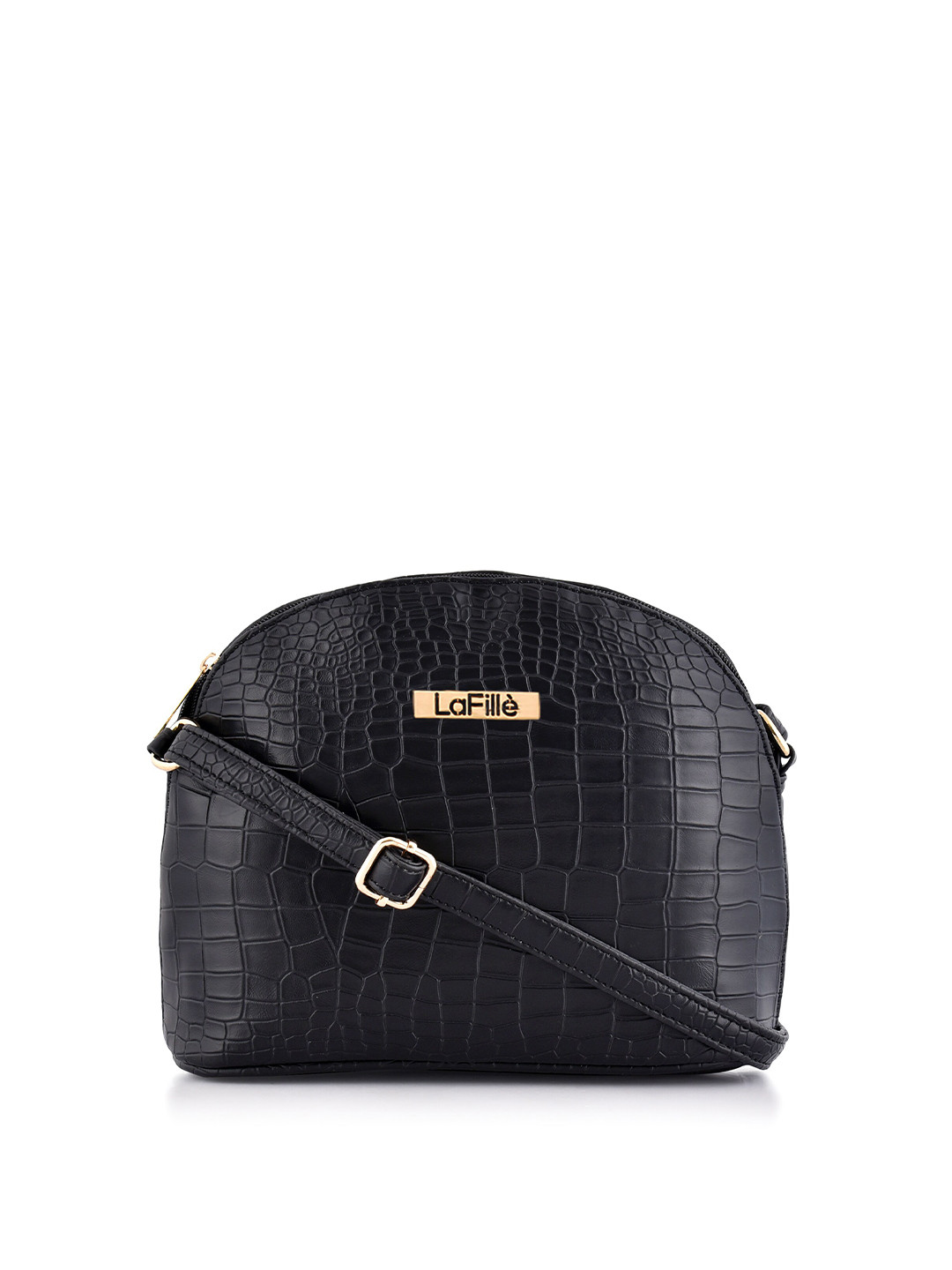 

LaFille Black Textured PU Structured Sling Bag