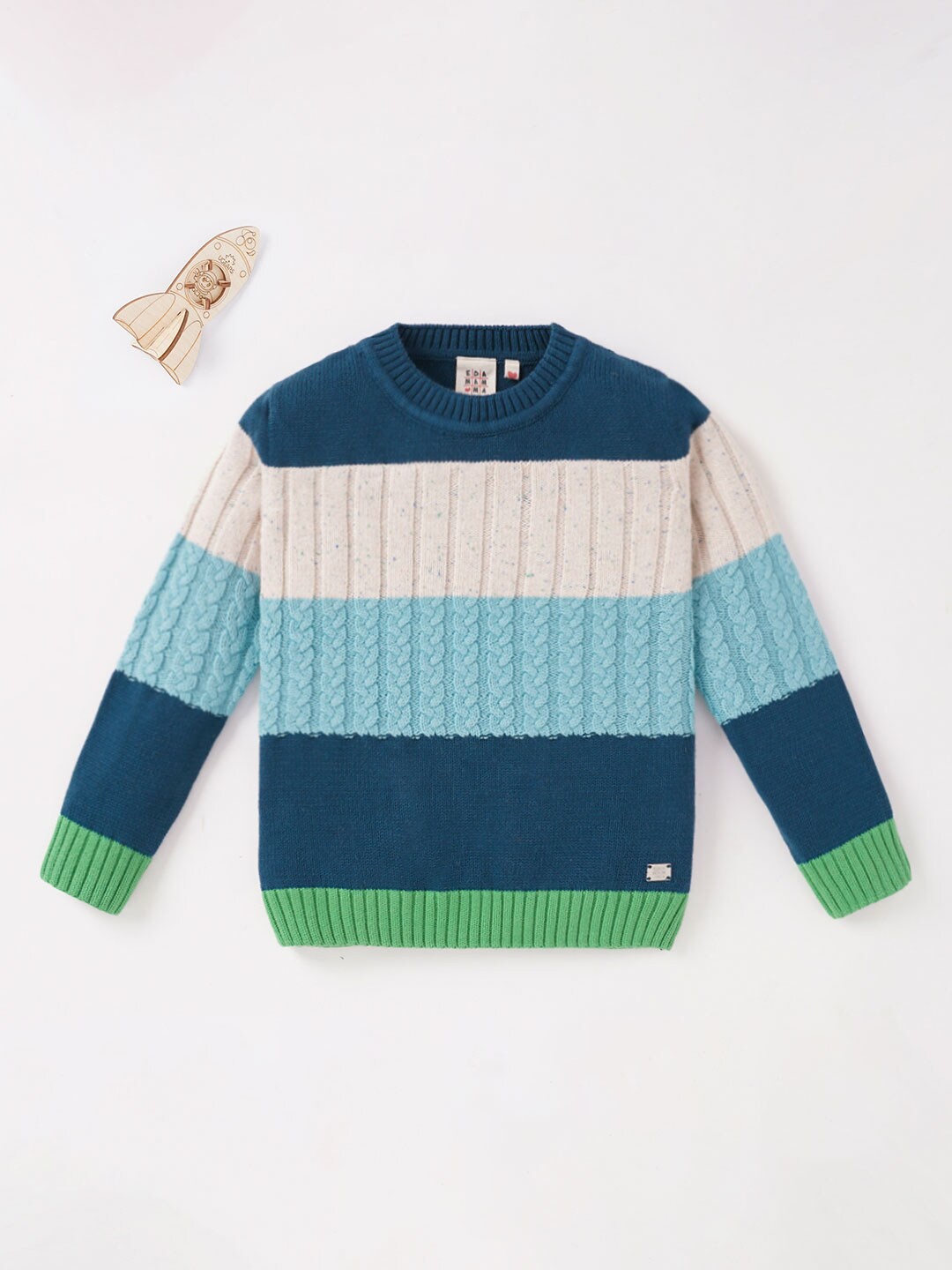 

Ed-a-Mamma Boys Blue & White Colourblocked Pure Cotton Pullover