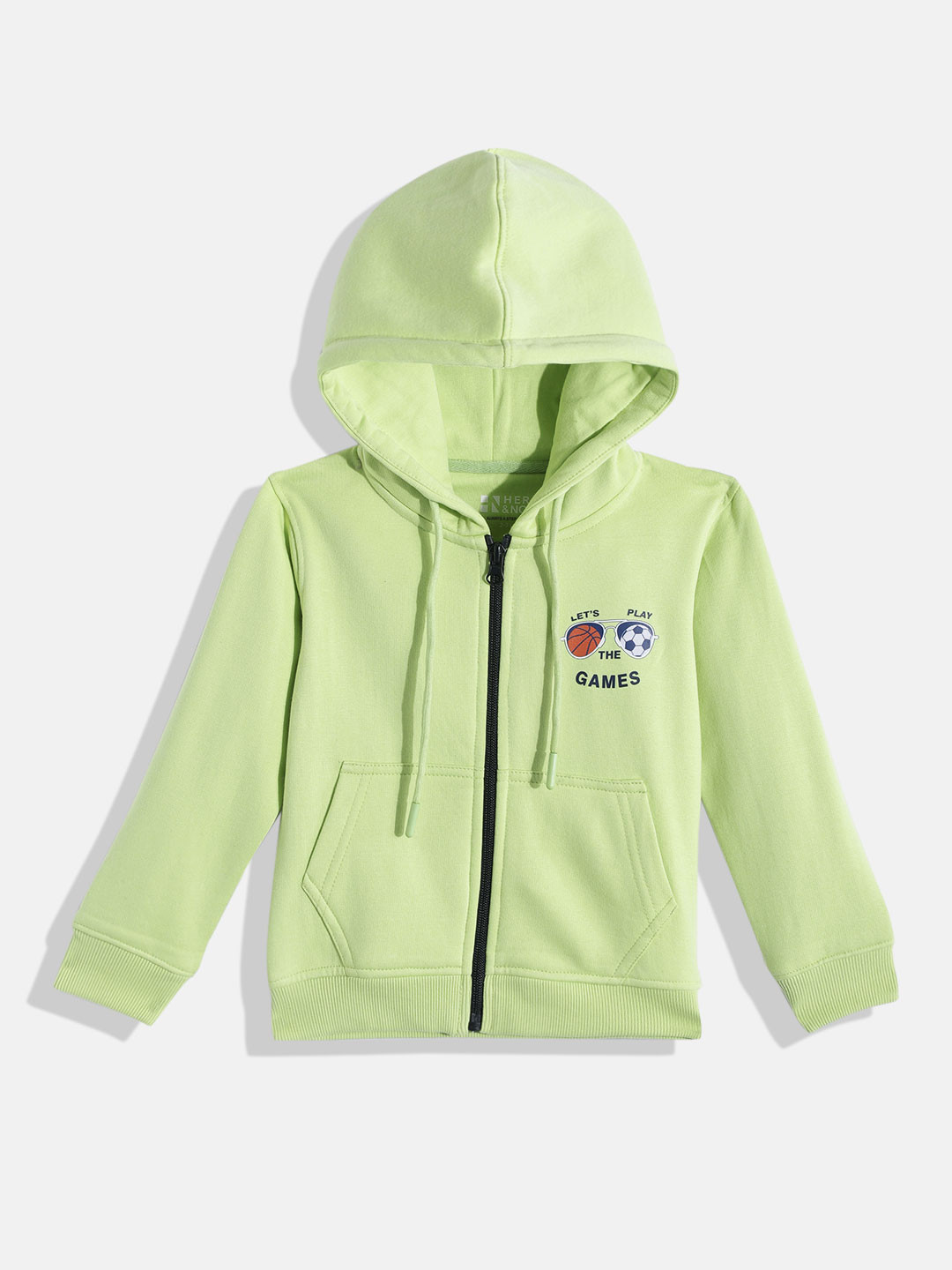 

HERE&NOW Boys Green Solid Hooded Sweatshirt