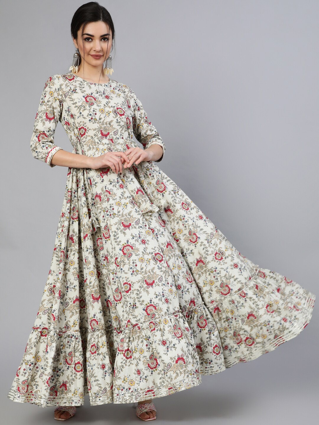 

INDIE CLOSET Women Off White Floral Printed Anarkali Kurta