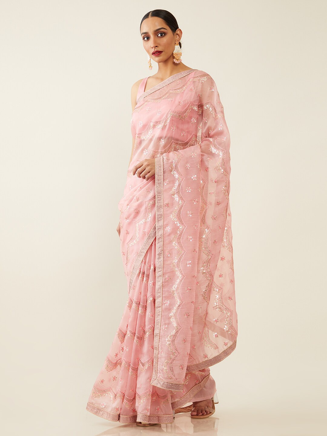 

Soch Pink Embellished Sequinned Organza Saree
