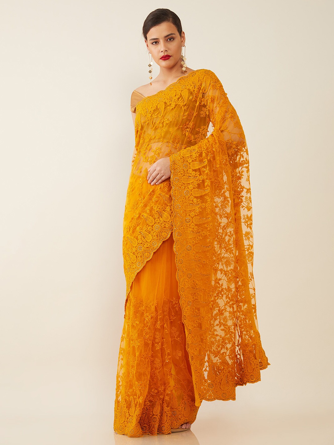 

Soch Mustard Paisley Net Saree