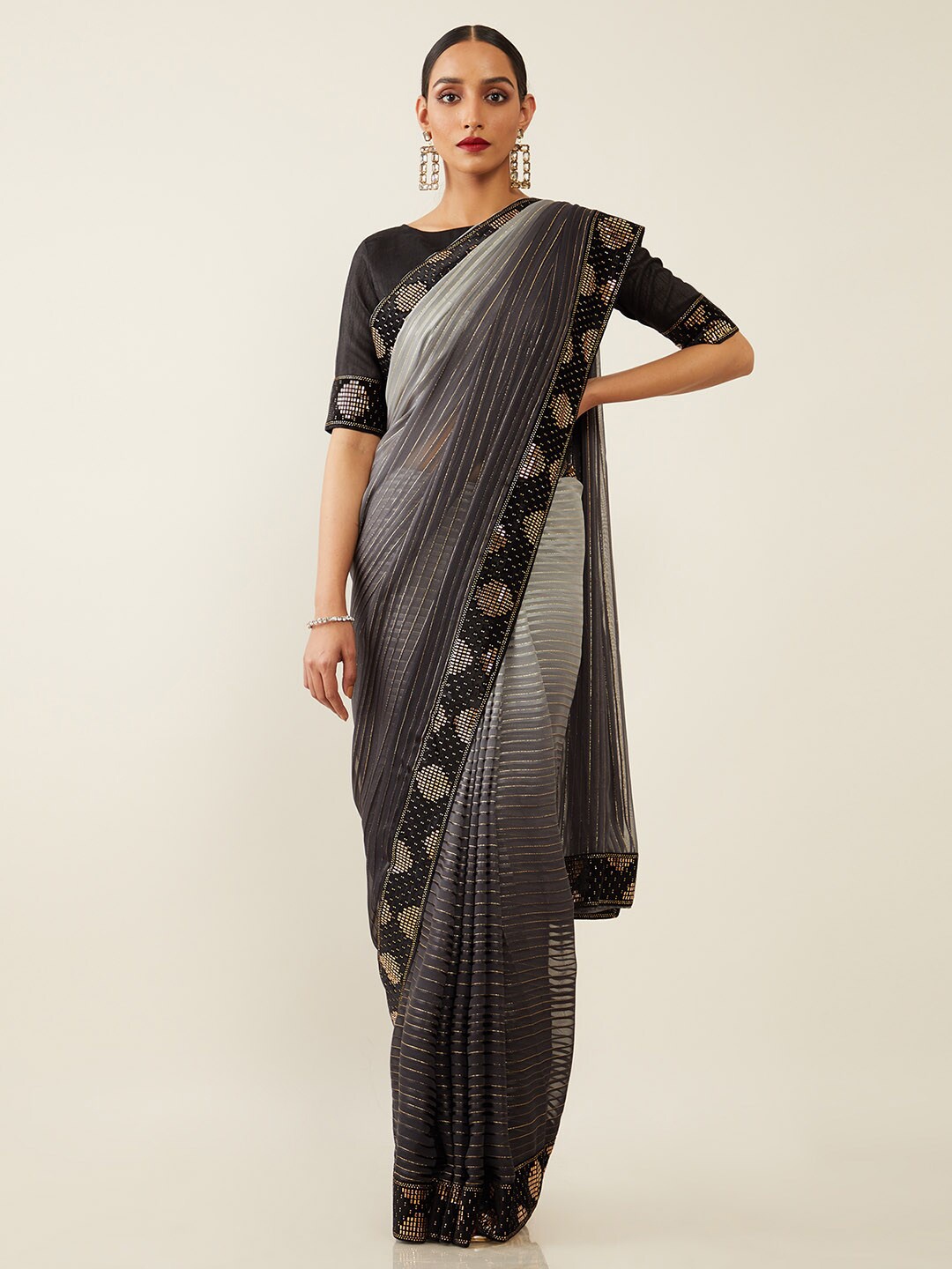 

Soch Grey & Black Ombre Beads and Stones Saree