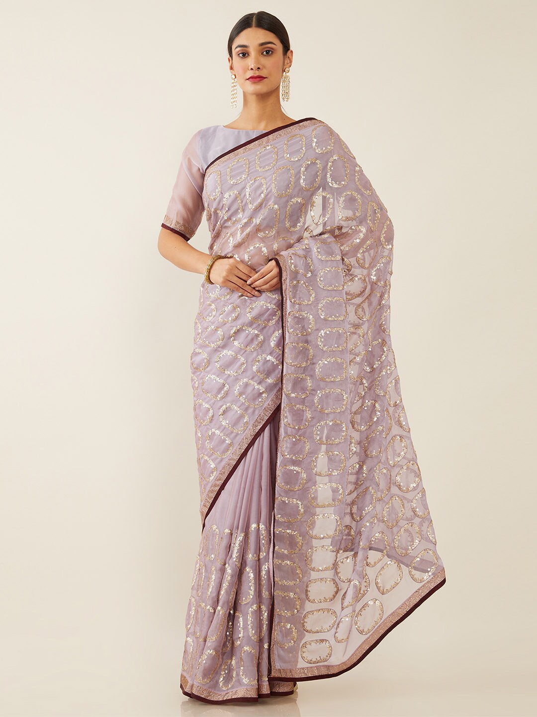 

Soch Purple Embellished Organza Saree