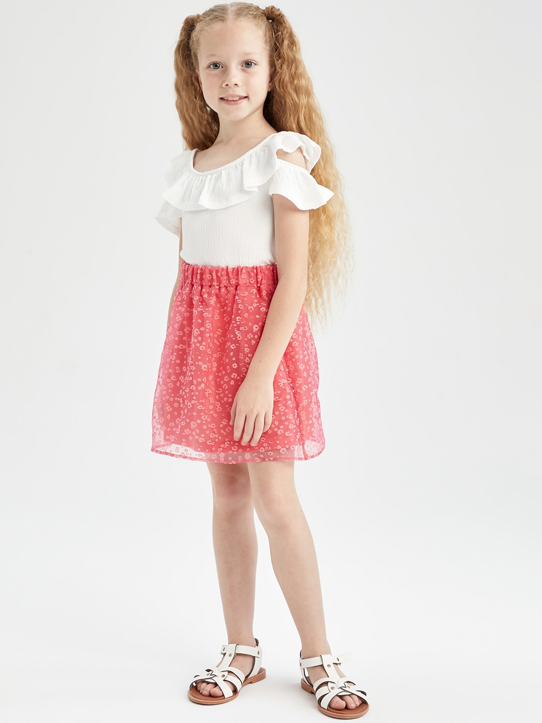 

DeFacto Girls Pink Floral Printed Flared Mini Skirt