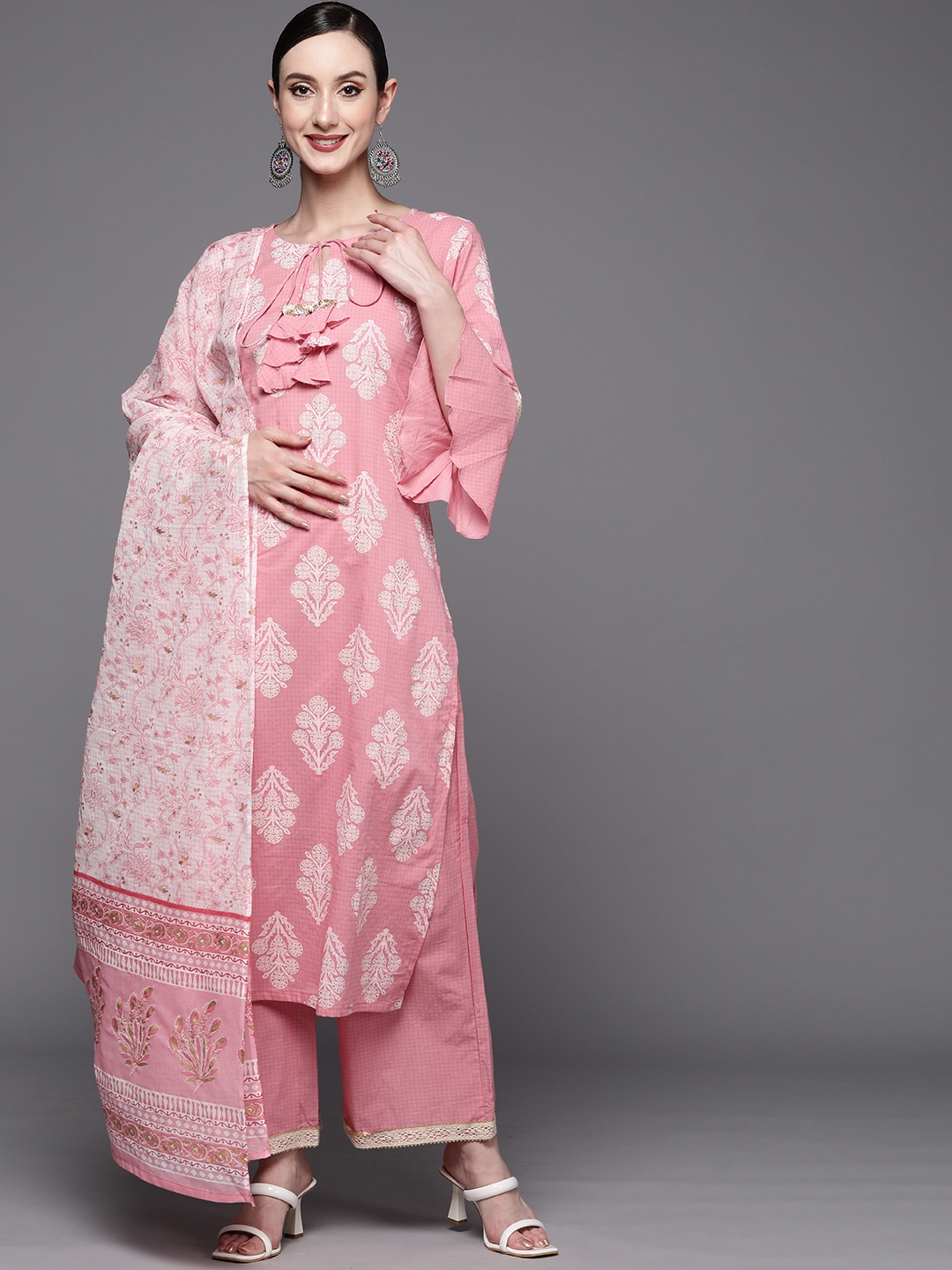 

Indo Era Women Pink Ethnic Motifs Printed Kurta with Palazzos & With Dupatta