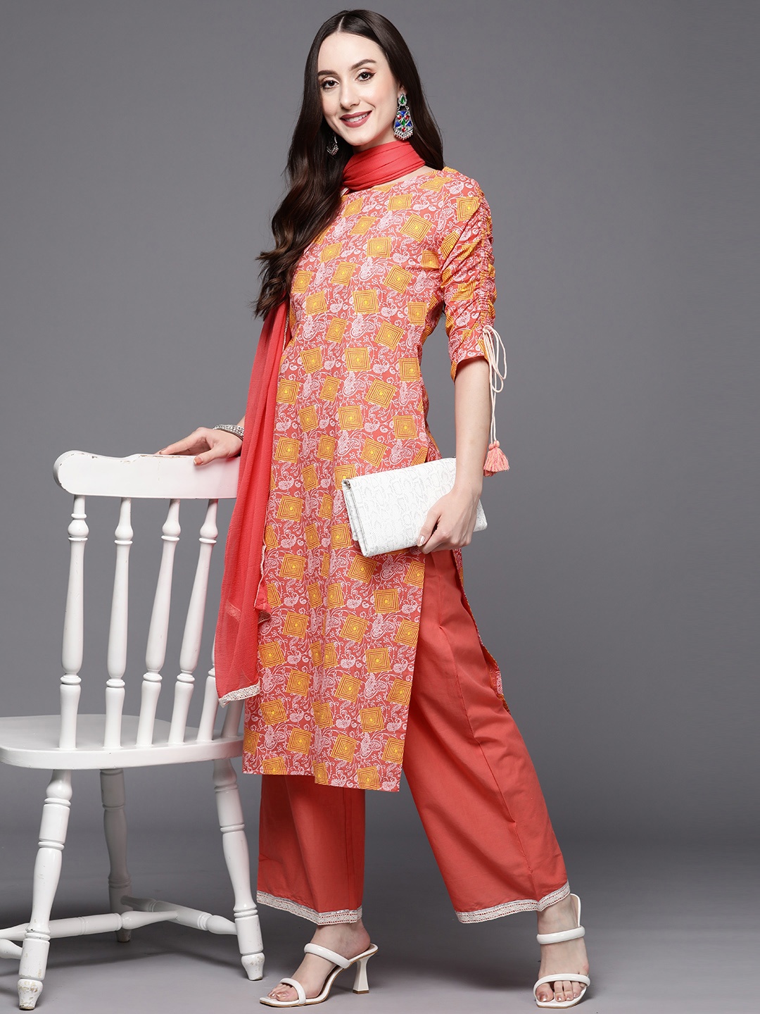 

Indo Era Women Pink Paisley Printed Kurta with Trousers & Dupatta