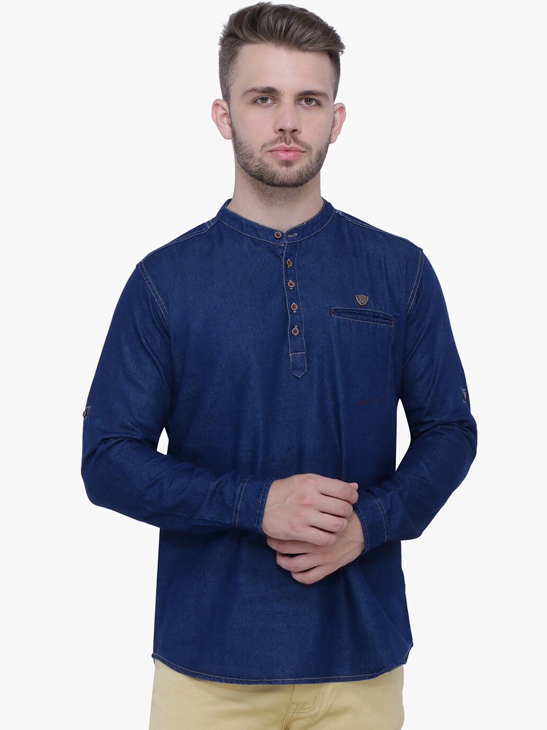 

Kuons Avenue Men Blue Indigo Denim Short Kurta