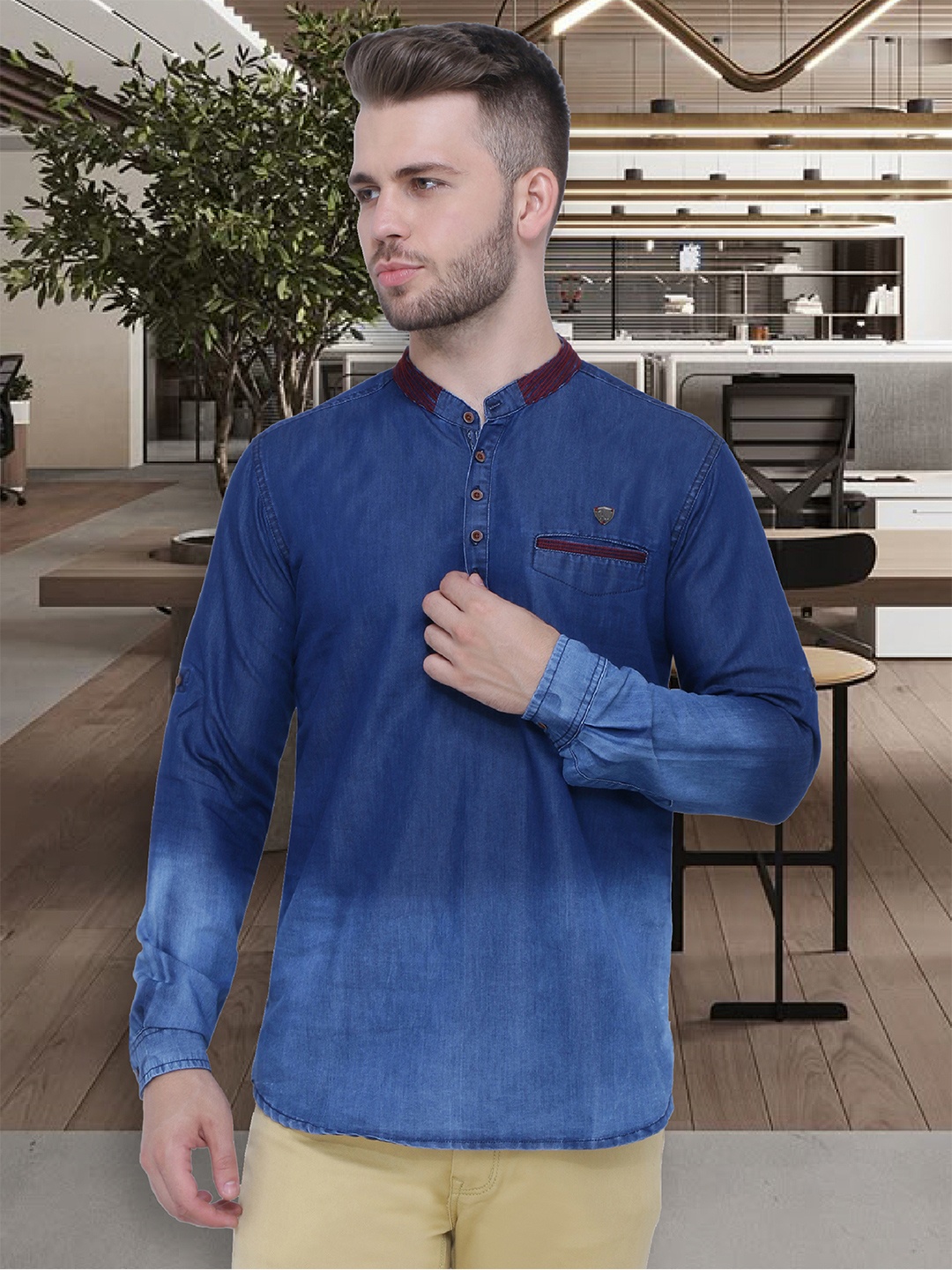 

Kuons Avenue Men Blue Indigo Denim Short Kurta