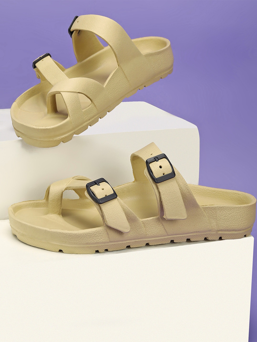 

Paragon Men Slider With Buckles Flip Flops, Beige