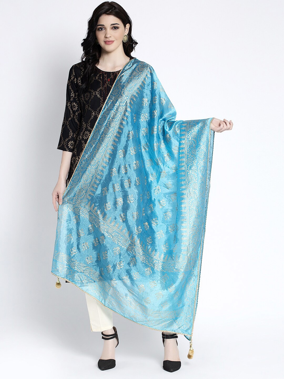 

Clora Creation Blue & Gold-Toned Printed Dupatta with Gotta Patti