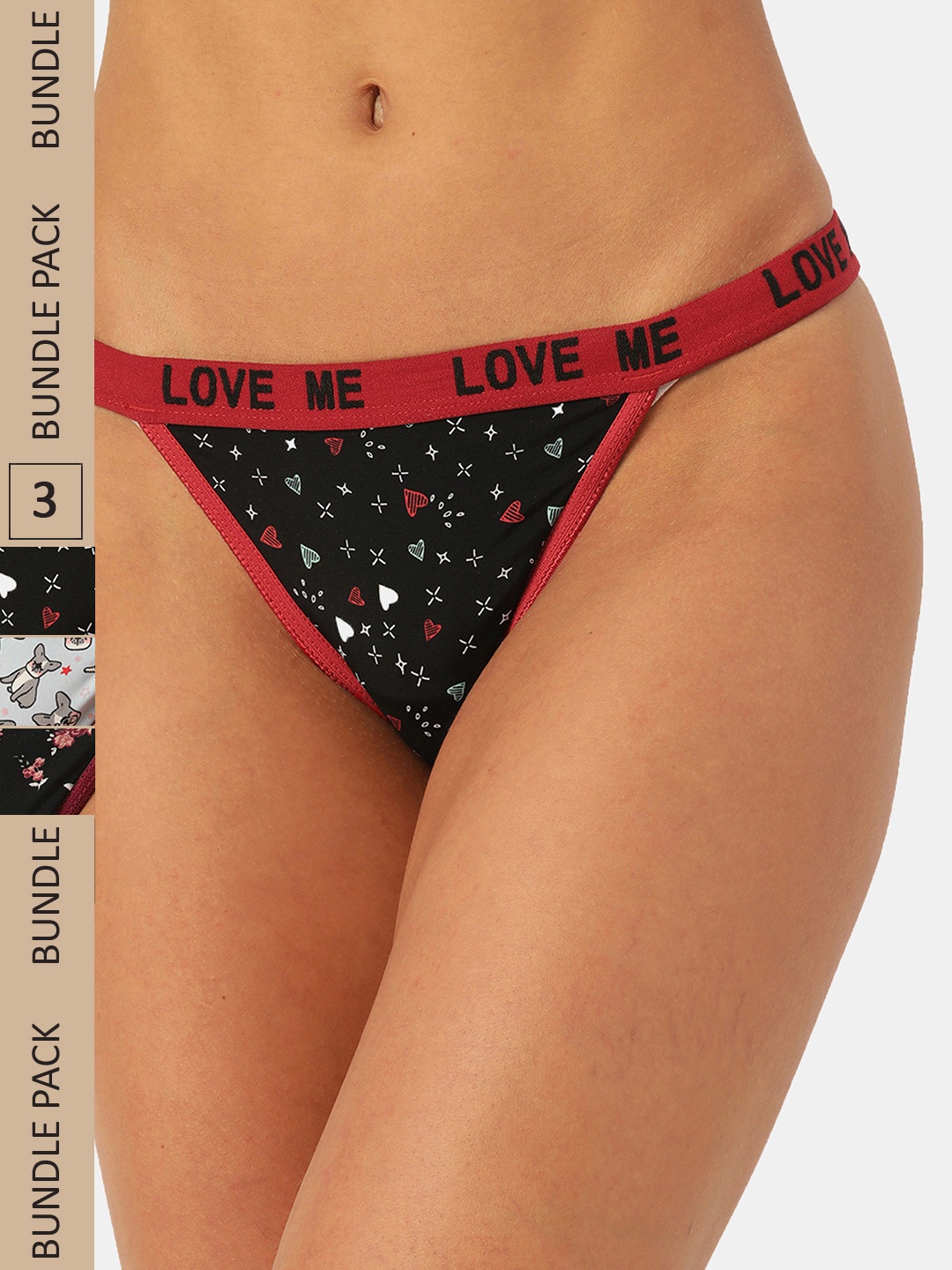 

Leading Lady Women Black & Maroon Pack Of 3 Printed Cotton Thong Briefs