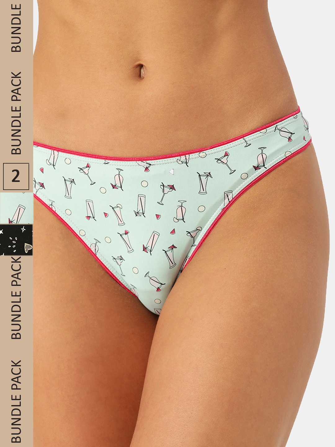 

Leading Lady Women Sea Green & Black Pack Of 2 Printed Cotton Thong Briefs