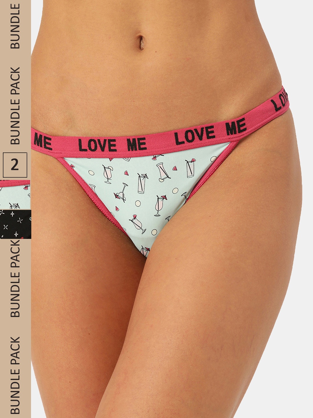 

Leading Lady Women Pack Of 3 Printed Cotton Thong Briefs, Black
