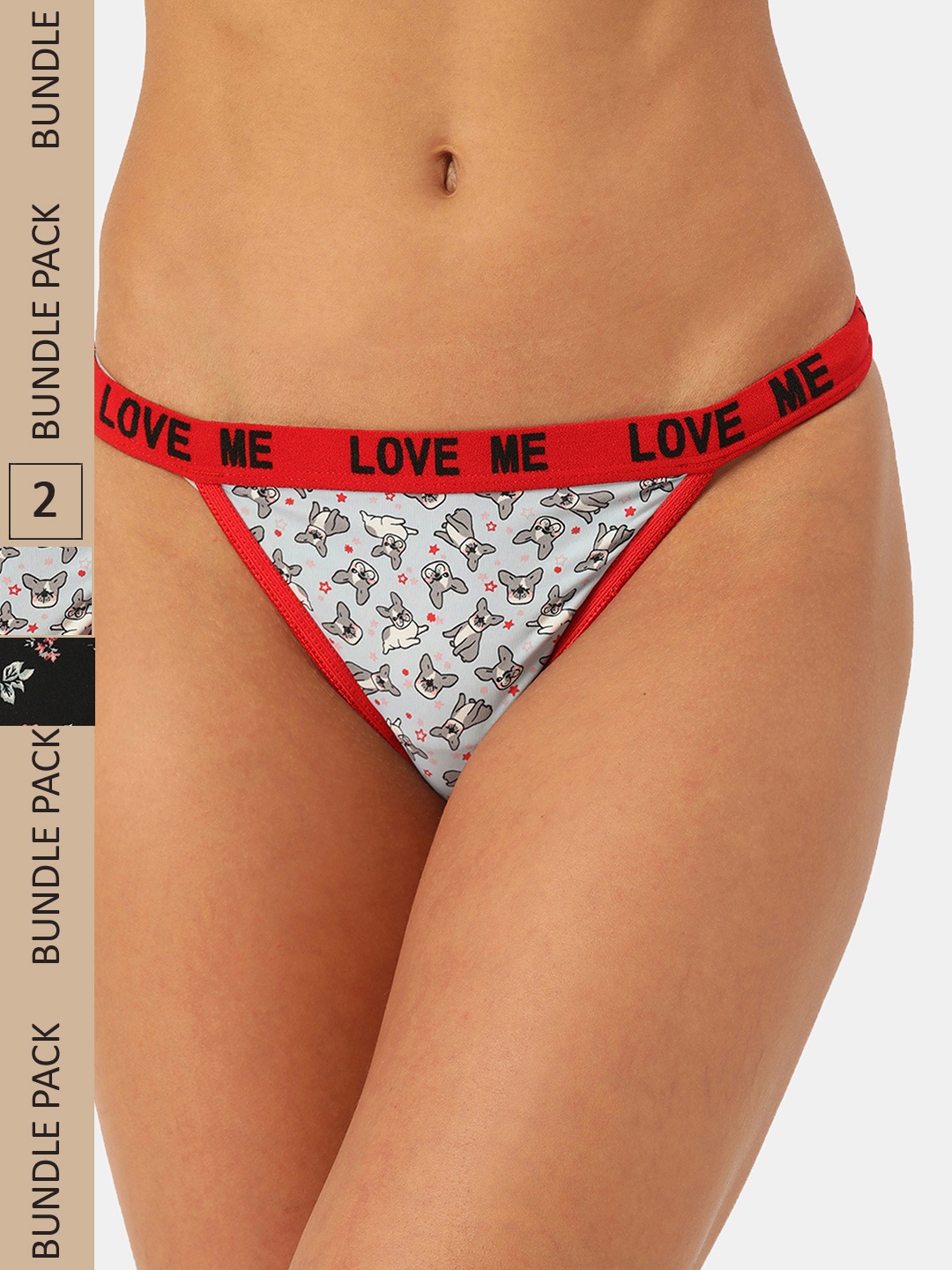 

Leading Lady Women Black & Blue Pack Of 2 Printed Cotton Thongs Briefs