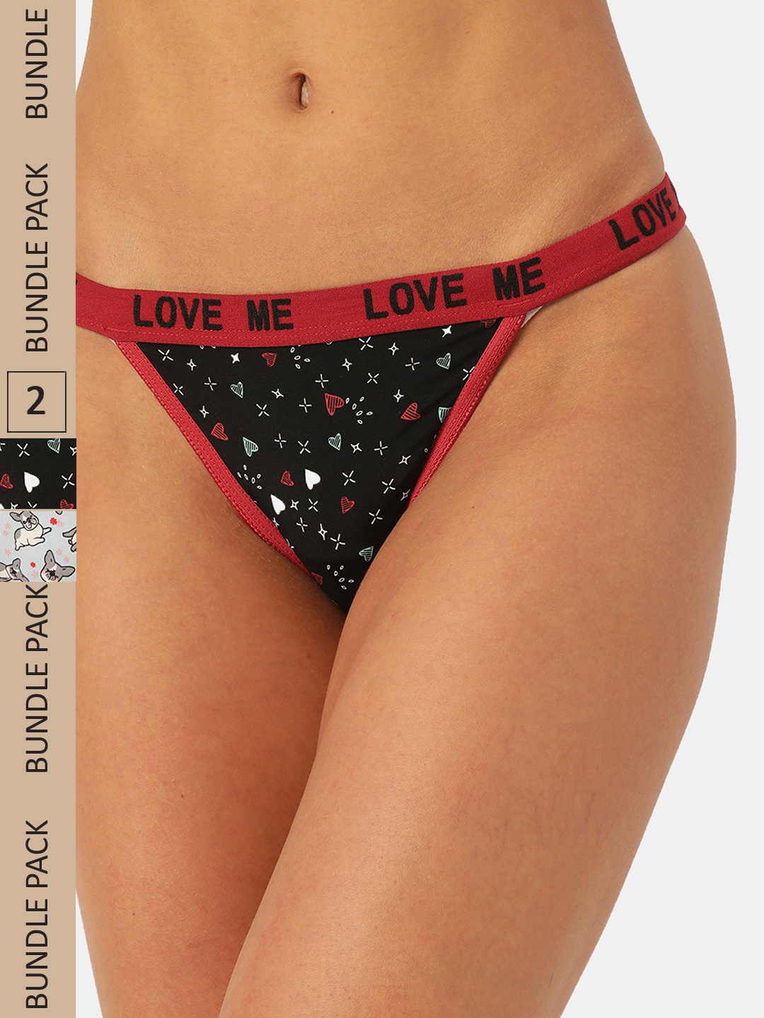 

Leading Lady Women Blue & Black Pack Of 2 Printed Cotton Thong Briefs