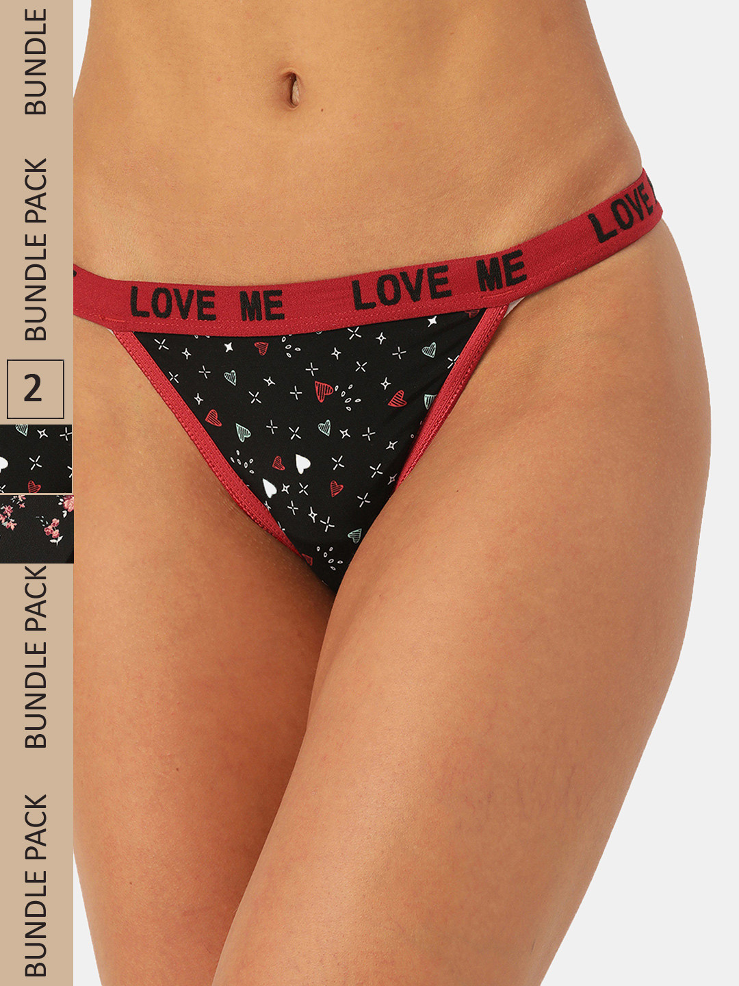 

Leading Lady Women Black Pack Of 2 Black Printed Cotton Thongs Briefs