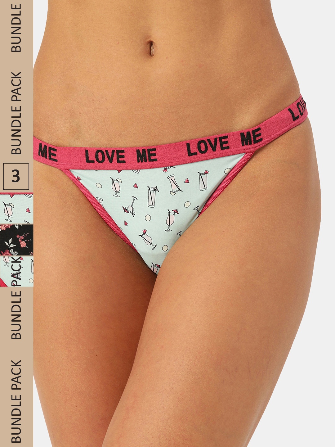 

Leading Lady Women Pack Of 2 Printed Cotton Thong Briefs, Sea green