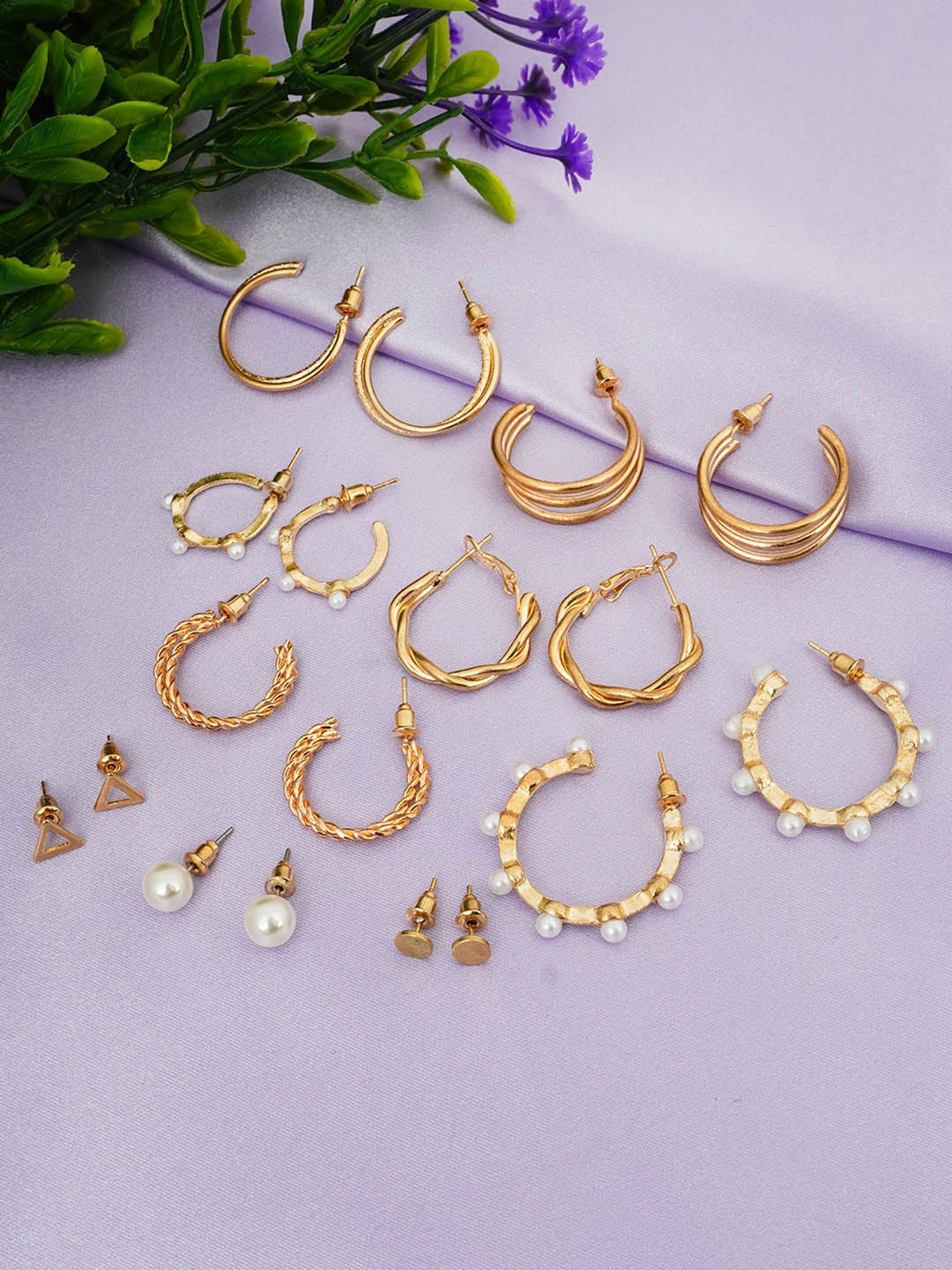 

Ferosh White Set Of 9 Circular Half Hoop Earrings