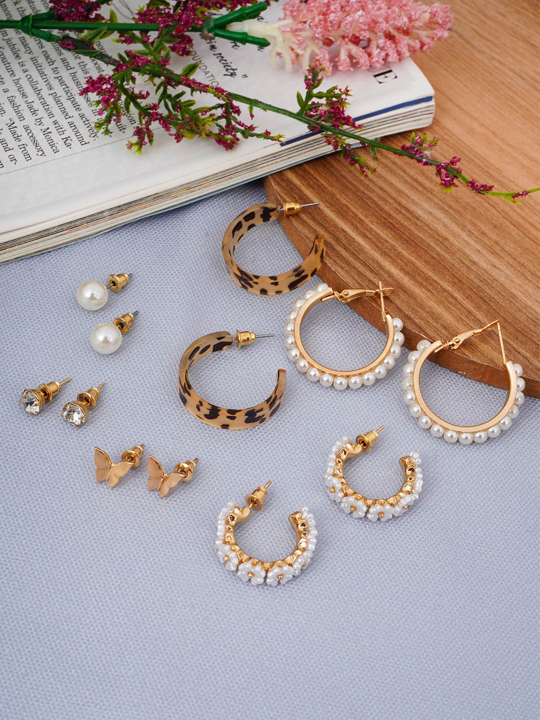 

Ferosh White Set Of 6 Circular Half Hoop Earrings