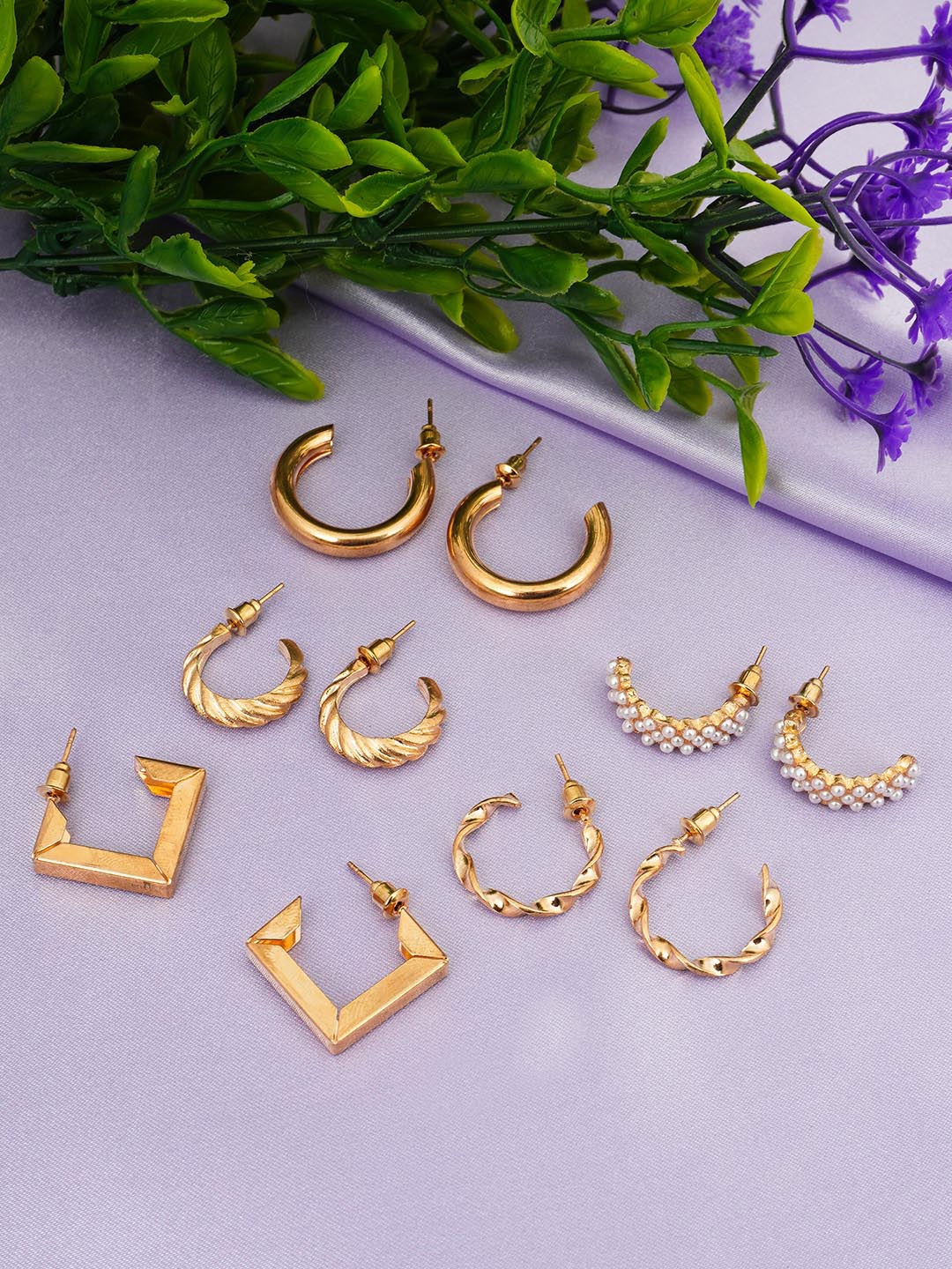 

Ferosh White Set Of 5 Circular Half Hoop Earrings