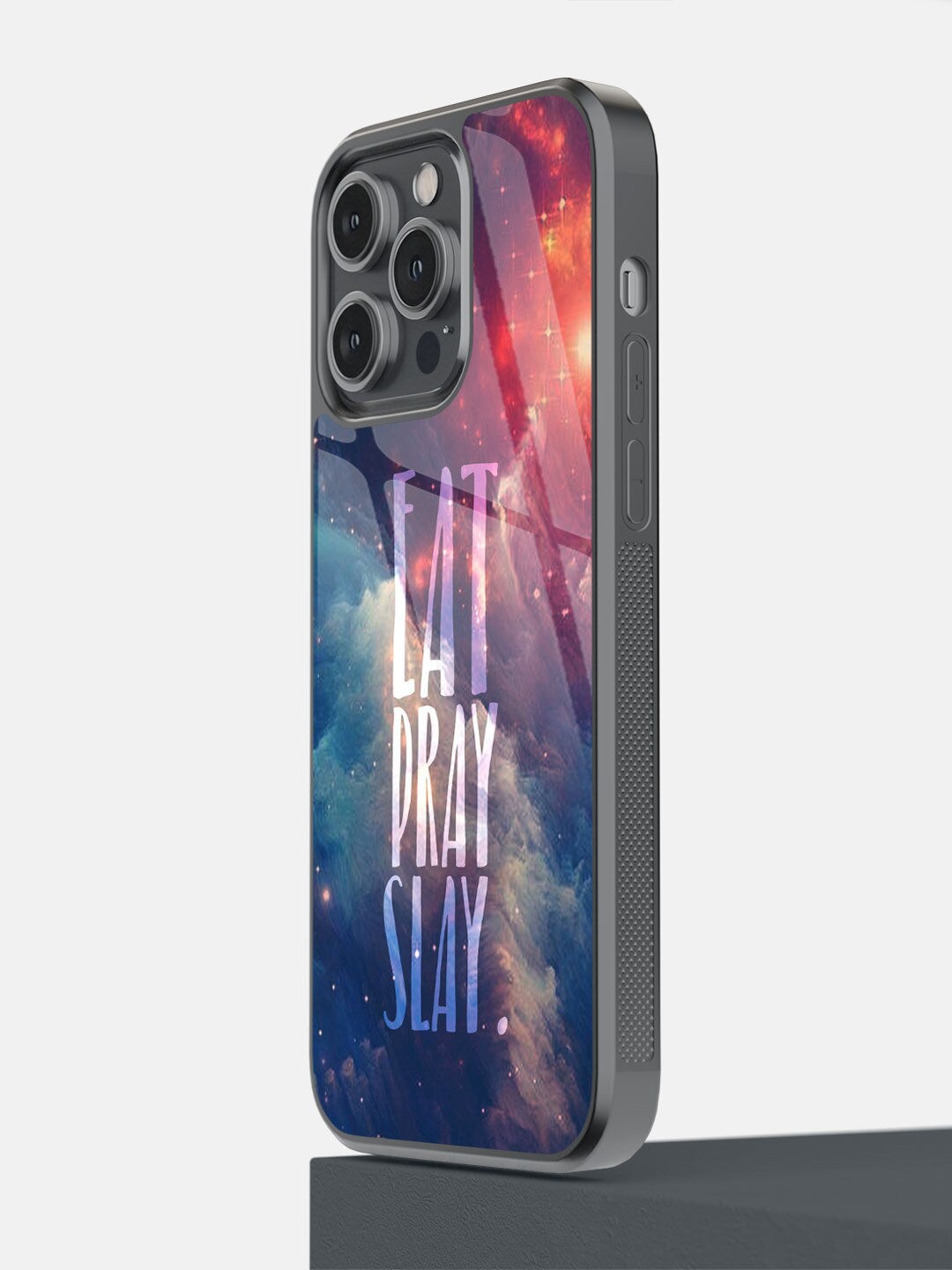 

macmerise Blue & Black Eat Pray Slay Printed iPhone 14 Pro Max Bumper Case