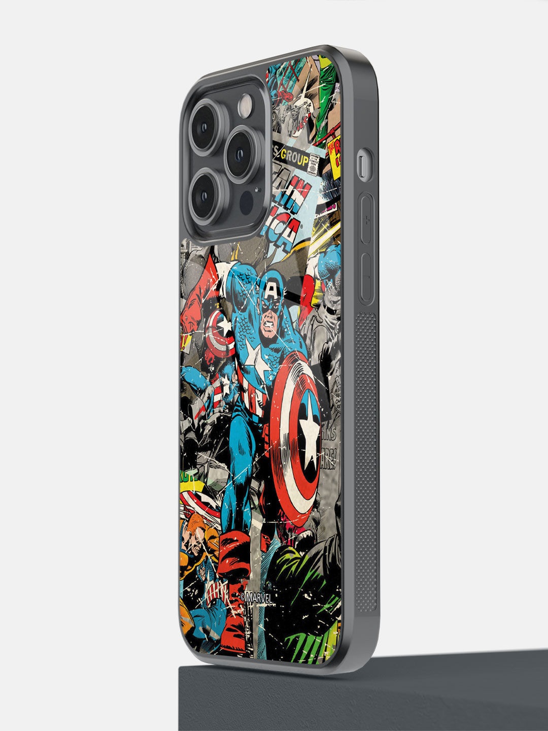 

macmerise Black Comic Captain America Printed iPhone 14 Pro Max Bumper Case