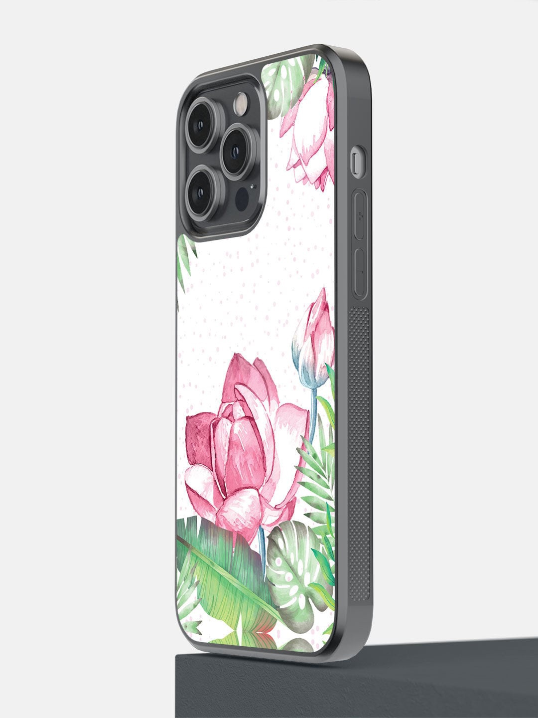 

macmerise White & Pink Laotian Lotus Printed iPhone 14 Pro Max Bumper Case