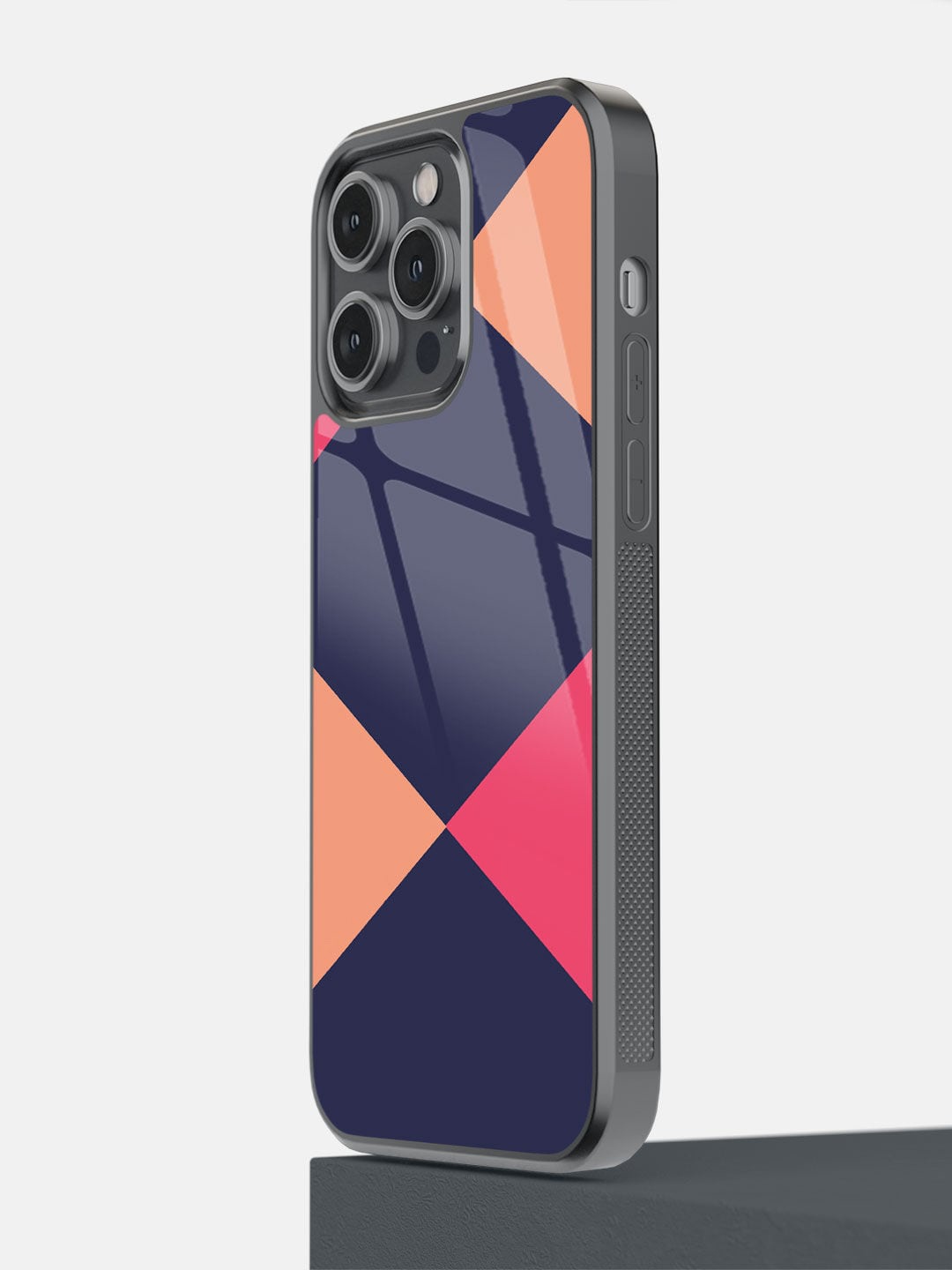 

macmerise Navy-Blue & Pink Printed Criss Cross iPhone 14 Pro Max Bumper Phone Back Case