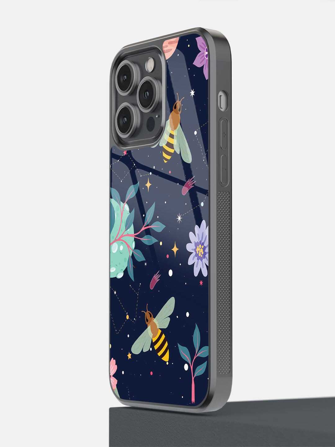 

macmerise Black & Blue Space Bees Printed iPhone 14 Pro Max Bumper Case