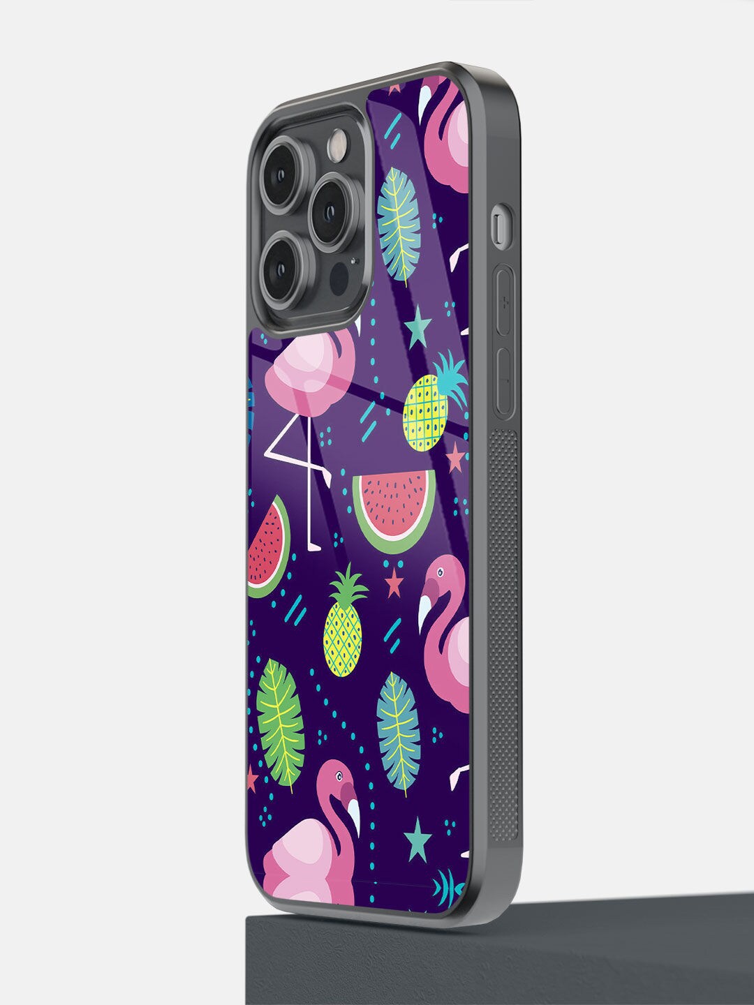 

Macmerise Purple & Pink Flamingo Design Printed iPhone 14 Pro Max Bumper Phone Back Case