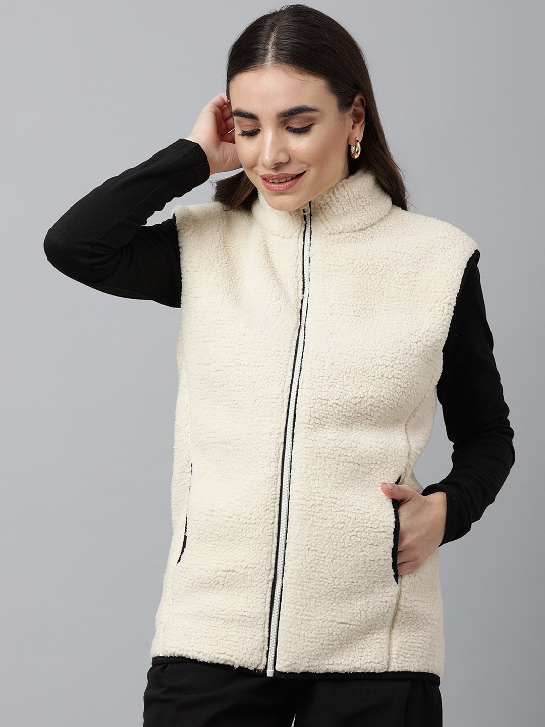 

Pritla Women Cream-Coloured Sweater Vest with Zip Detail Detail