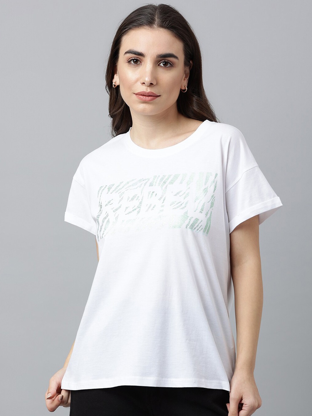 

Pritla Women White Typography Printed Organic Cotton T-shirt