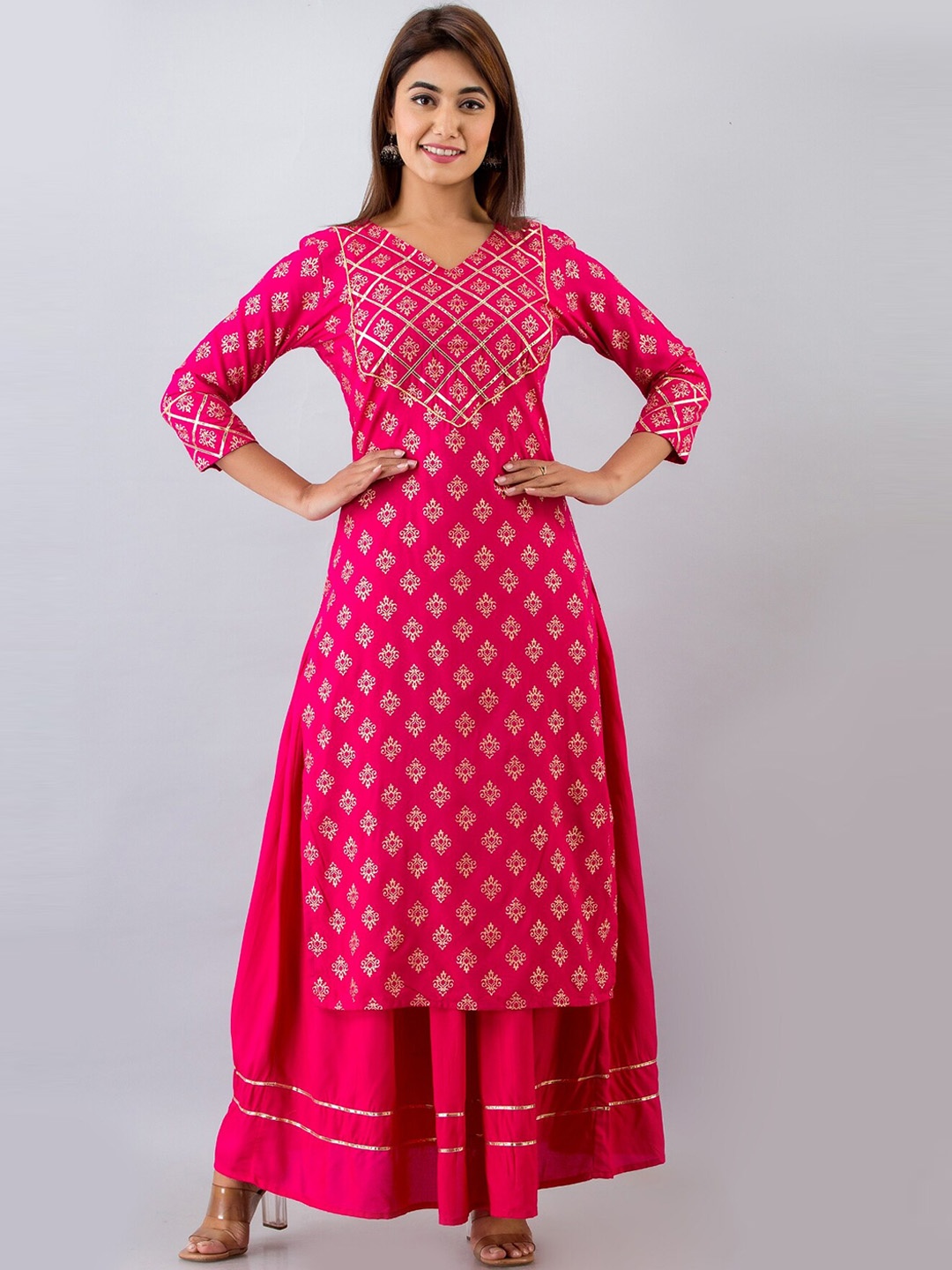 

SVARCHI Pink Ethnic Motifs Printed Kurta with Skirt