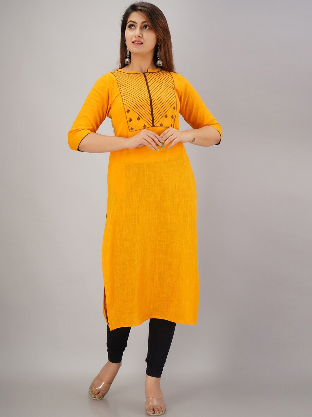 

SVARCHI Geometric Striped Cotton Kurta, Yellow