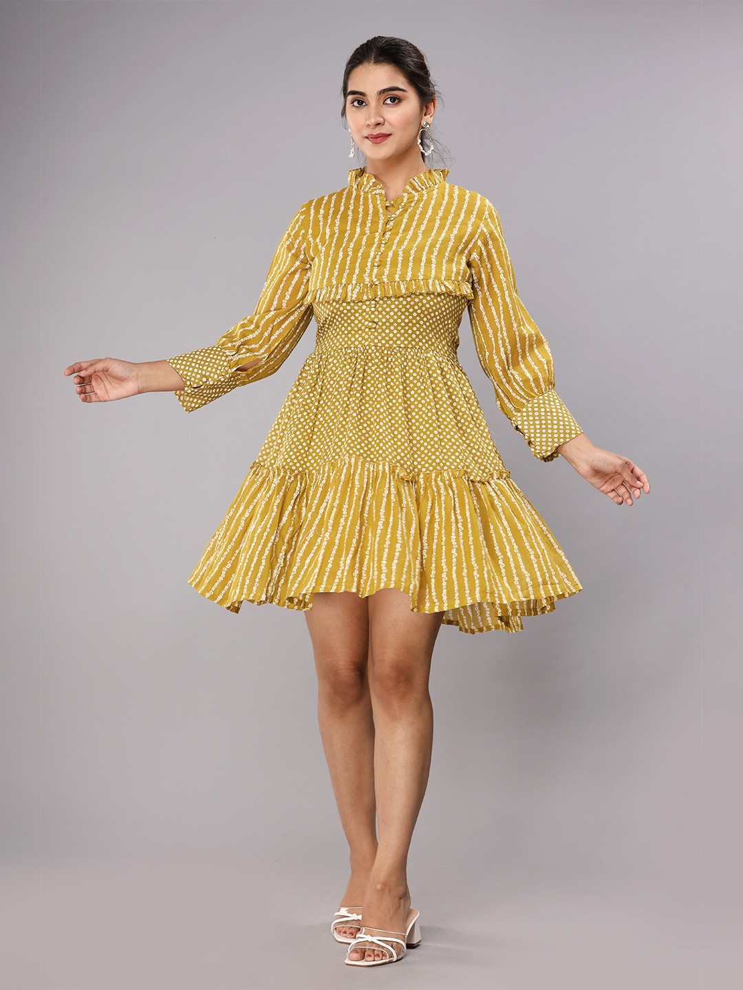 

FASHION DWAR Women Yellow Printed Cotton Dress