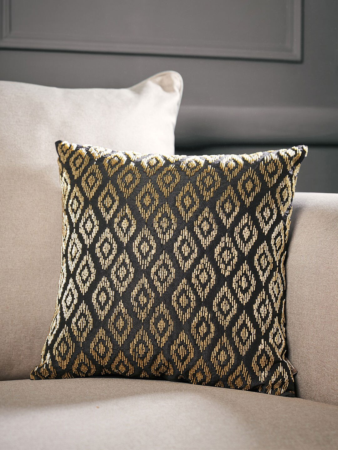 

Pure Home and Living Black & Gold-Toned Embellished Square Cushion Covers