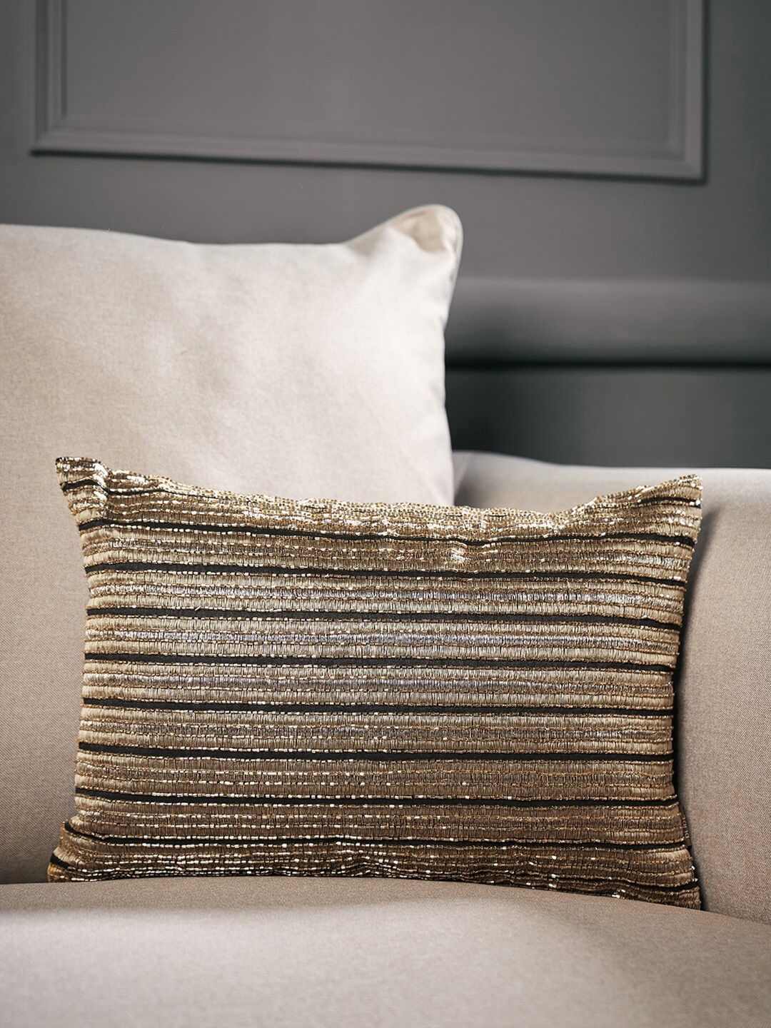 

Pure Home and Living Black & Gold-Toned Embellished Rectangle Cushion Covers