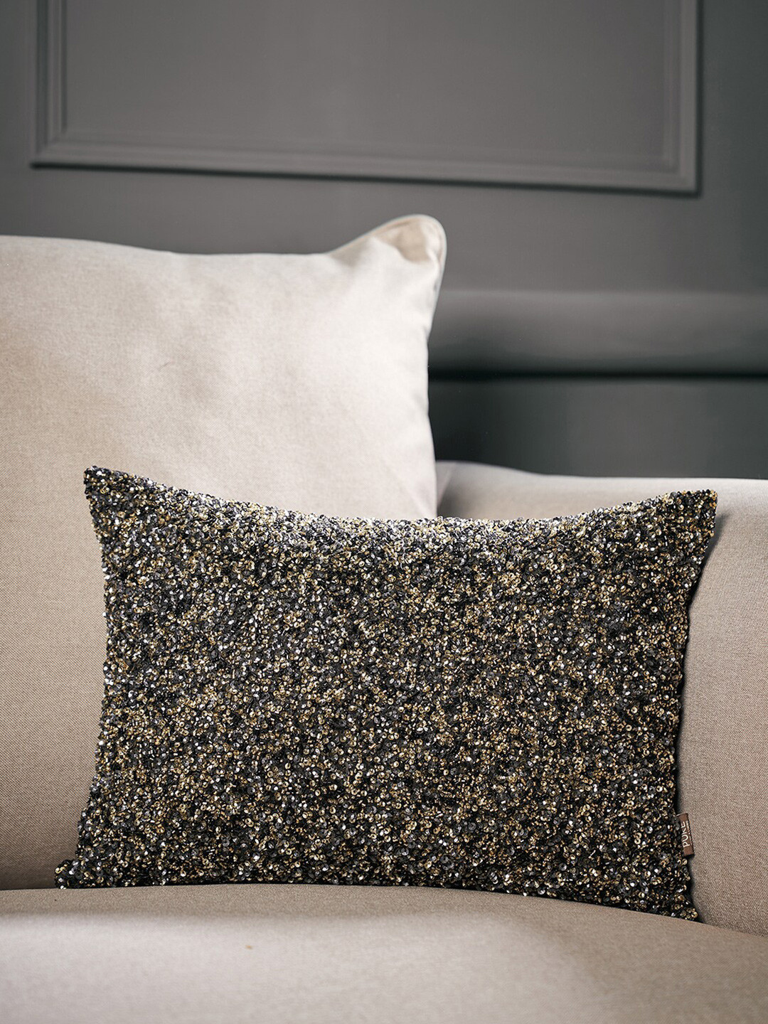

Pure Home and Living Black & Gold-Toned Embellished Rectangle Cushion Covers
