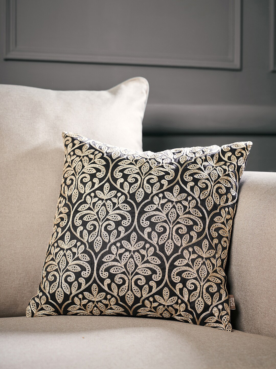 

Pure Home and Living Black & Gold-Toned Embroidered Square Cushion Covers