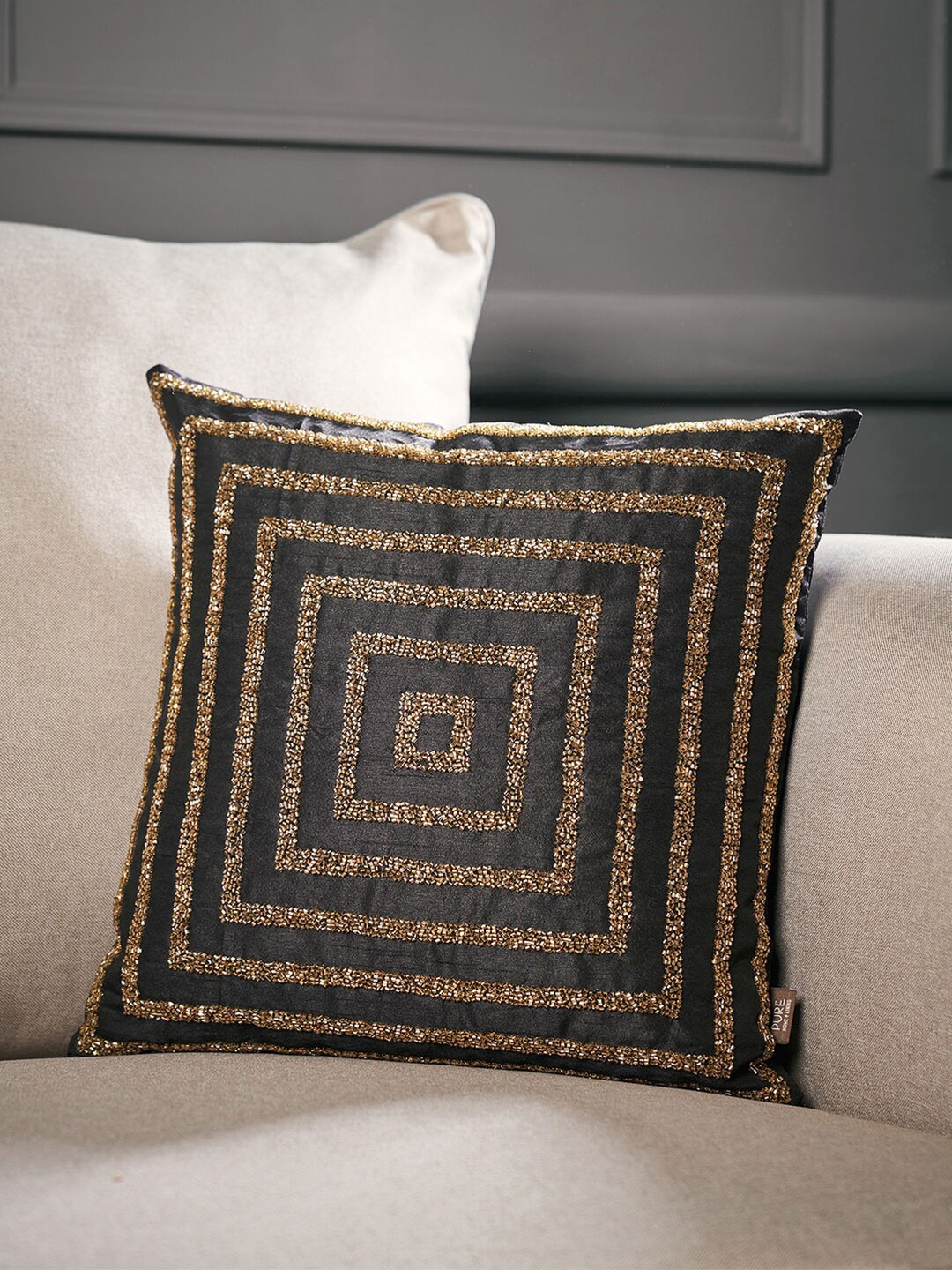 

Pure Home and Living Black & Gold-Toned Embellished Square Cushion Covers