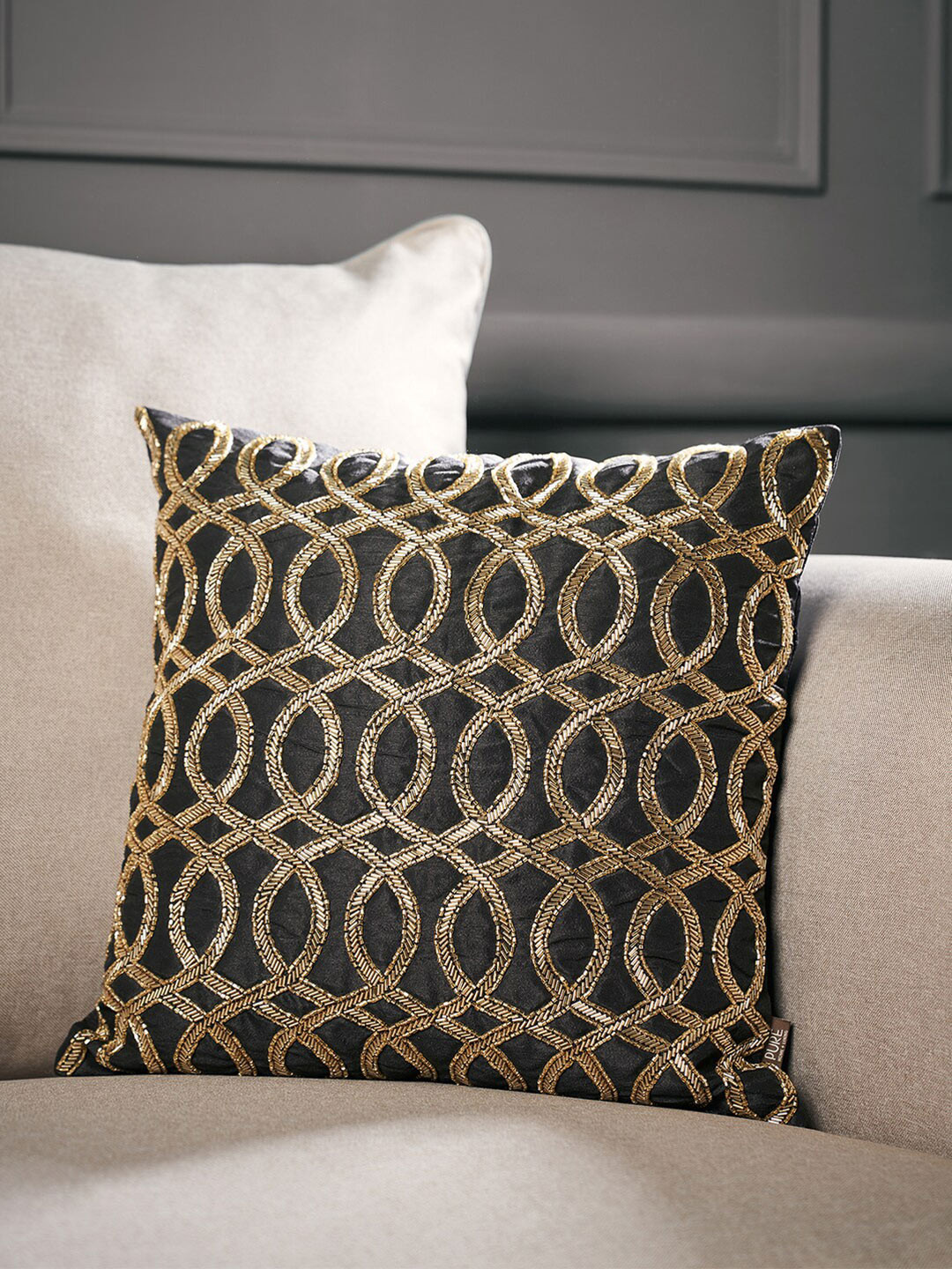 

Pure Home and Living Black & Gold-Toned Embellished Square Cushion Covers