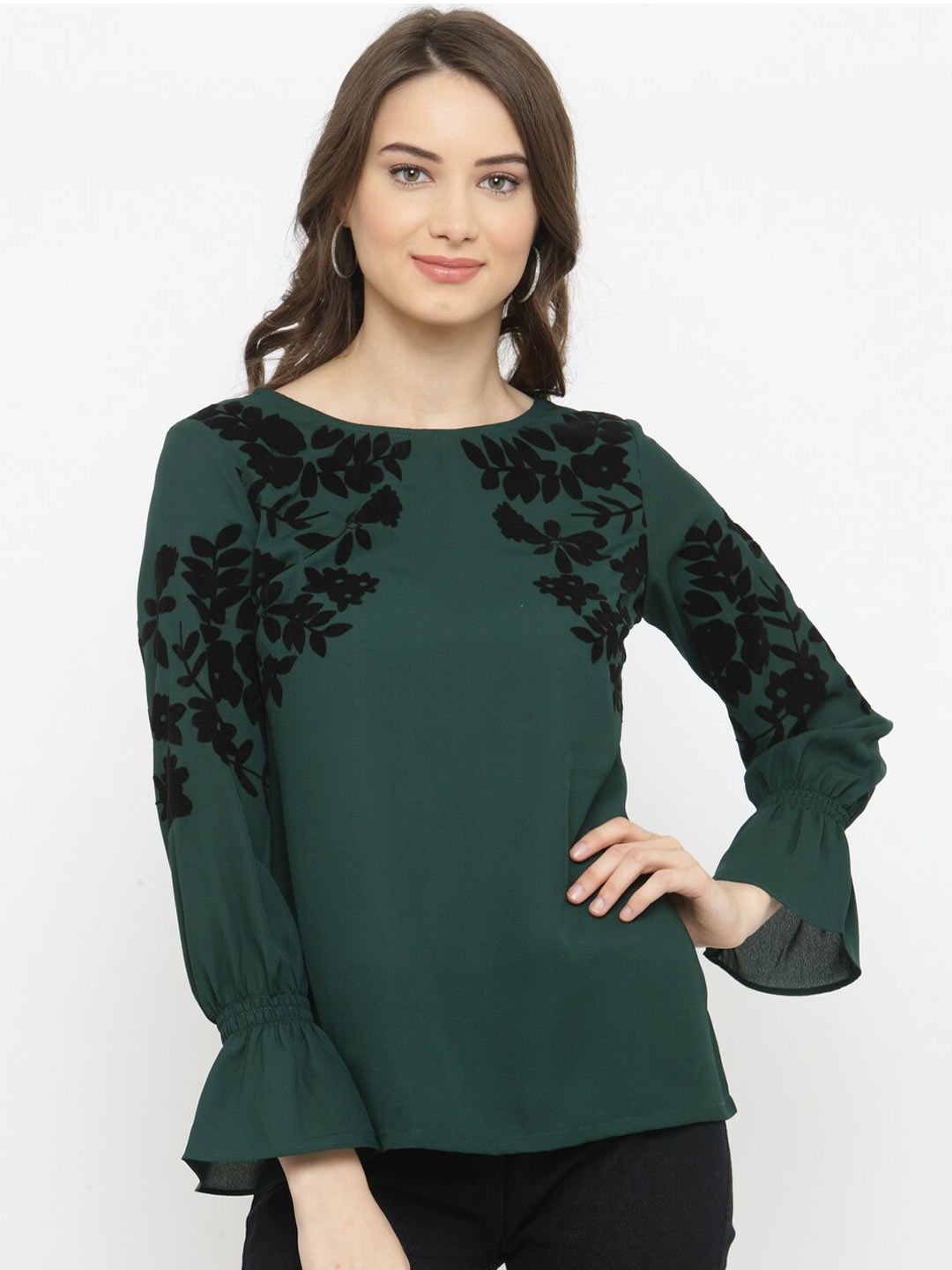 

plusS Green Floral Print Top