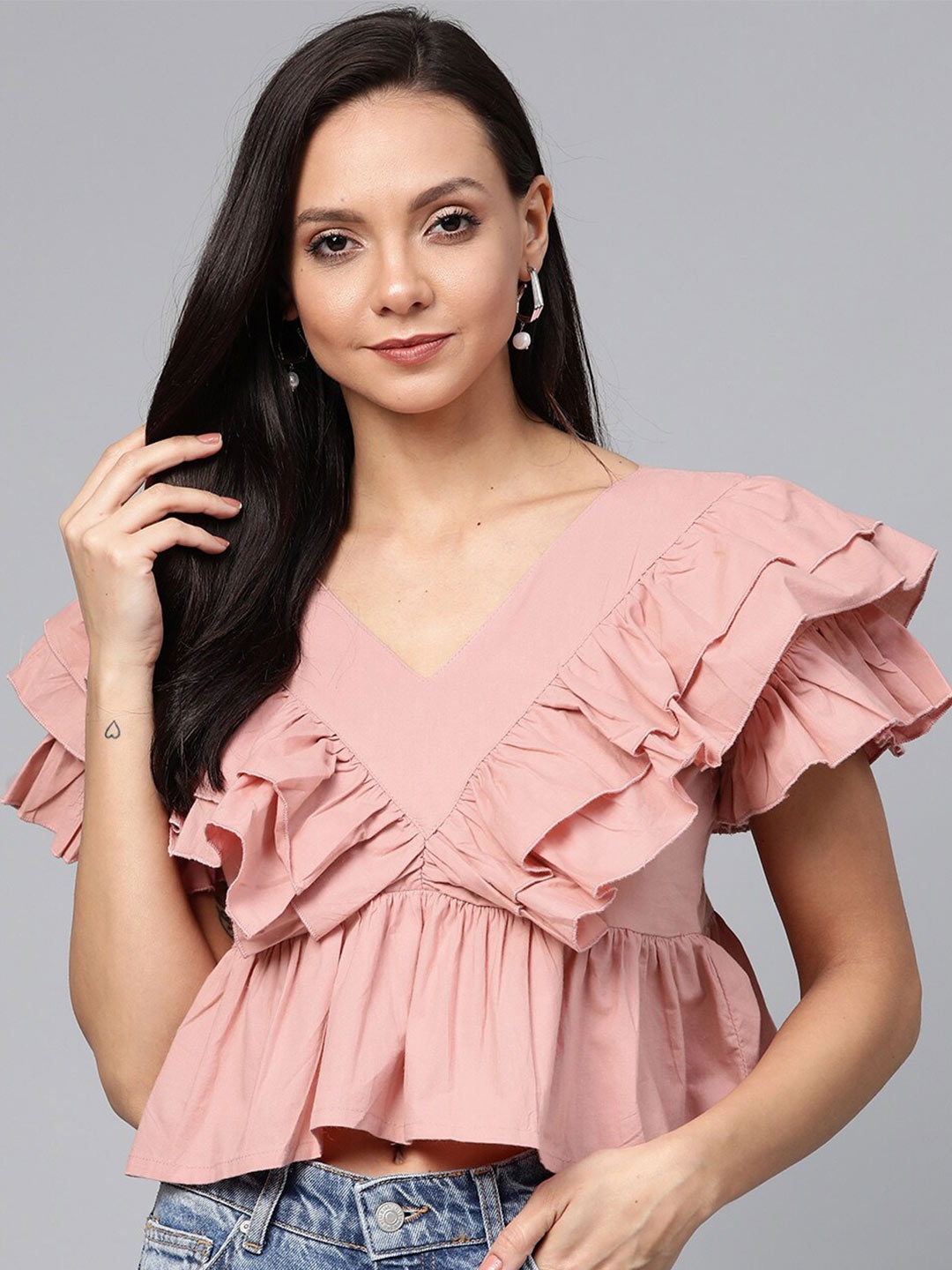 

plusS Pink Ruffles Empire Crop Top