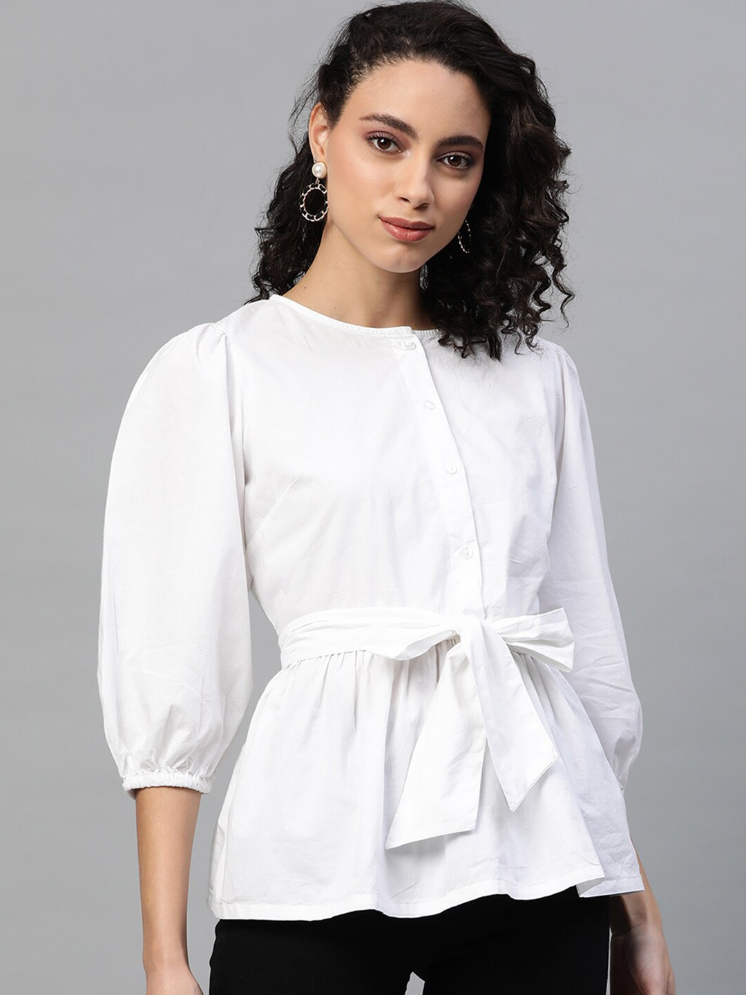 

plusS White Cinched Waist Top