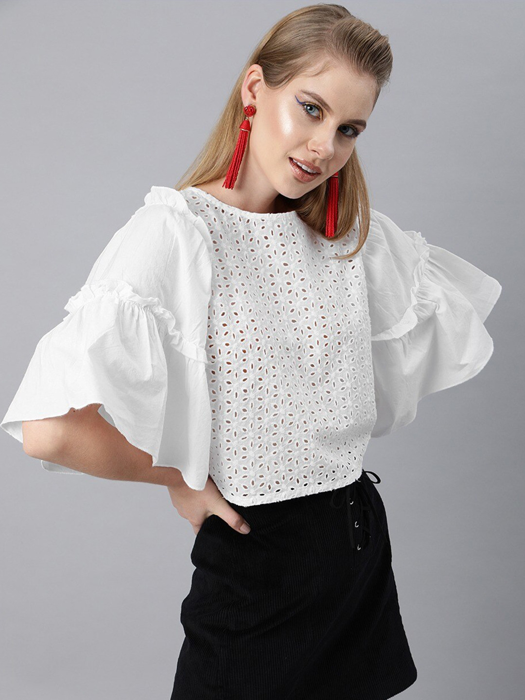 

plusS White Schiffli Ruffles Top