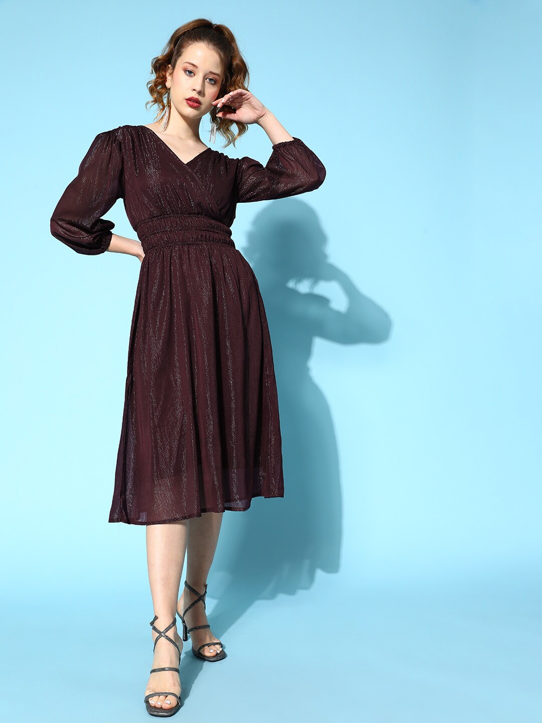 

plusS Brown V-Neck Wrap Midi Dress