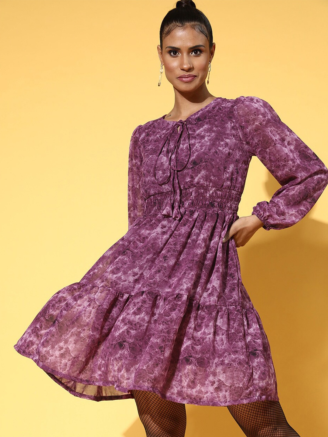 

plusS Purple & White Tie-Up Neck A-Line Maxi Dress