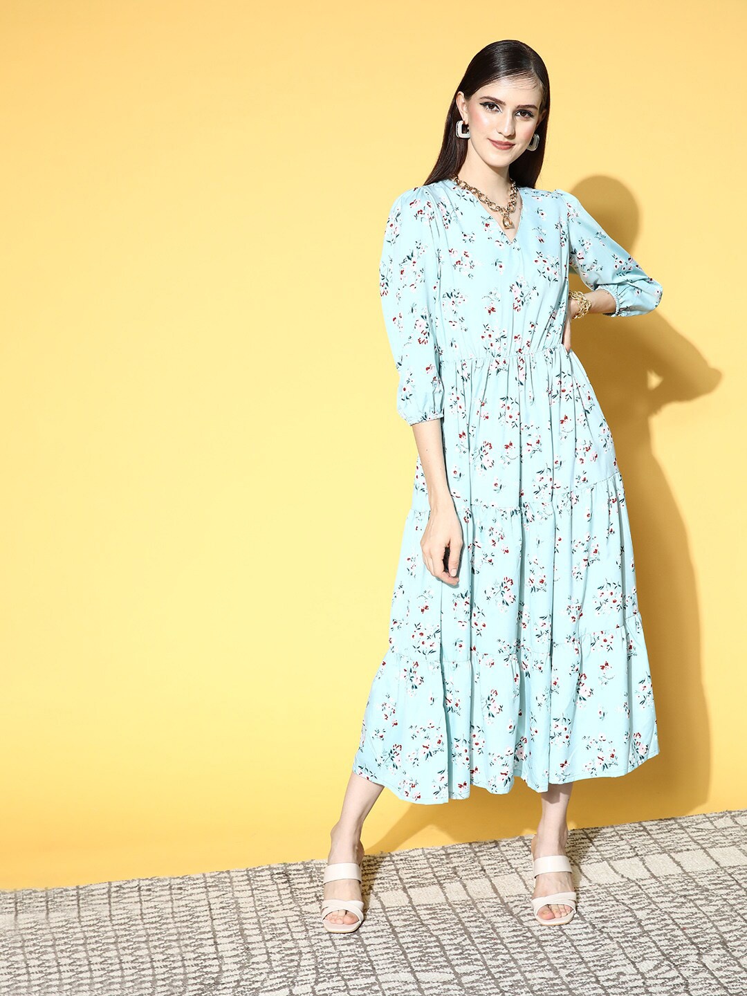 

plusS Blue & Red Floral Print V-Neck Midi Dress