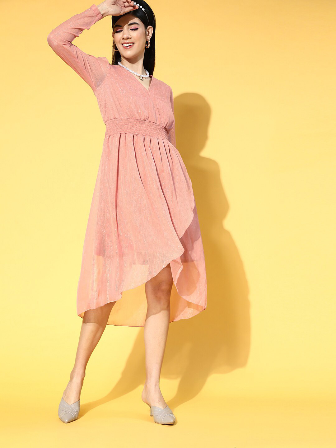 

plusS Pink Wrap V-Neck High-low Dress